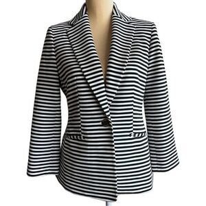 ANN KLEIN Women's Black &‎ White Striped Blazer Size S